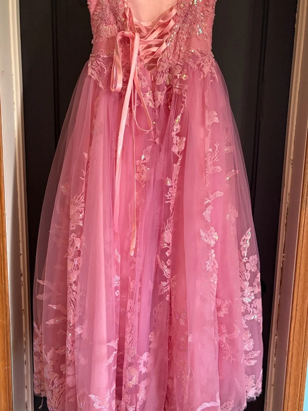 Girls' Pink Floral Lace Tulle Dress - Formal Party Gown